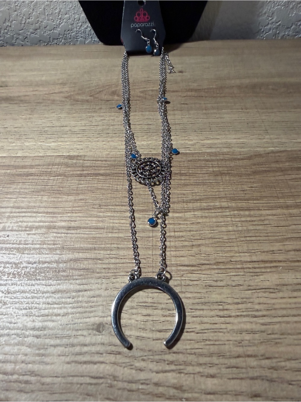 paparazzi Silver Layered Crescent Necklace with Turquoise Accents